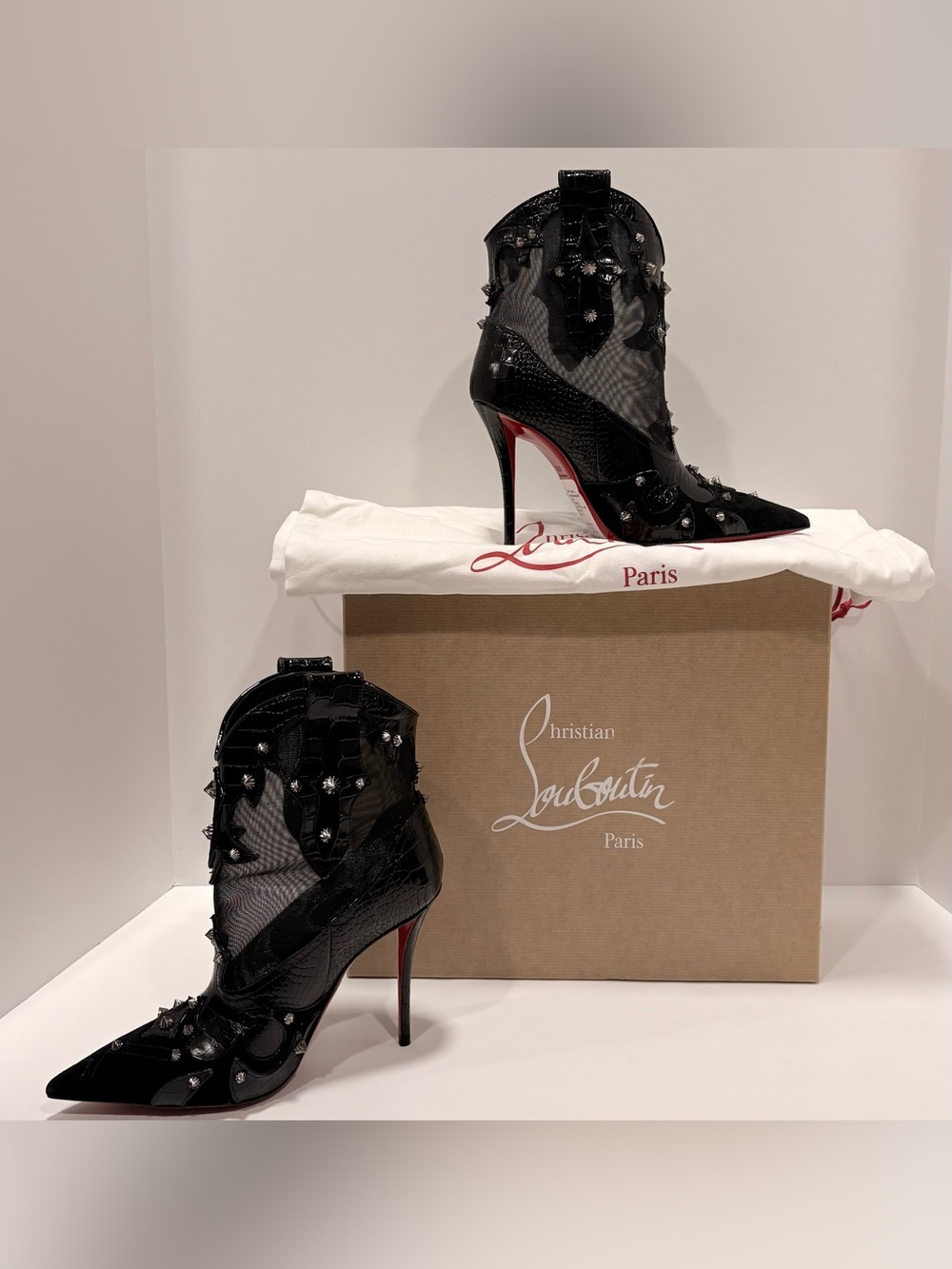 Christian Louboutin Bootytiag Western Booties Crocodile 100 mm Black Sz 36 1/2